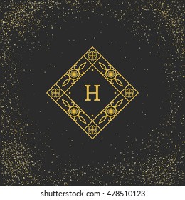 Vintage monogram on black background. Vector emblem for calligraphic luxury logos and retro ornamental design.