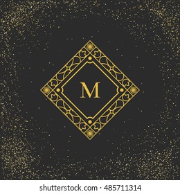 Vintage monogram on black background. Vector emblem for calligraphic luxury logos and retro ornamental design.