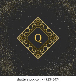 Vintage monogram on black background. Vector emblem for calligraphic luxury logos and retro ornamental design.