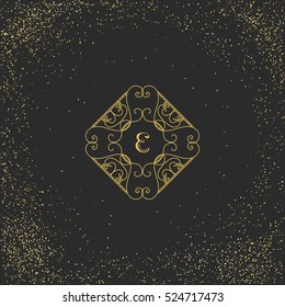 Vintage monogram on black background. Vector emblem for calligraphic luxury logos and retro ornamental design.