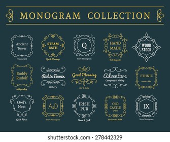 Vintage monogram set. Vector emblems for calligraphic luxury logos and retro ornamental design.