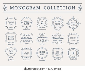 Vintage monogram set. Vector emblems for calligraphic luxury logos and retro ornamental design.