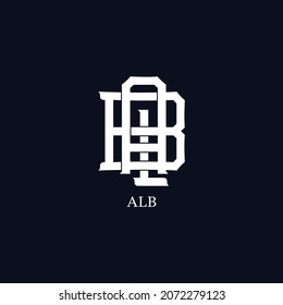 Vintage monogram typography logo. Word a l b initial corporate banding cafe, restaurant, apparel, shop, alphabet 3 country code