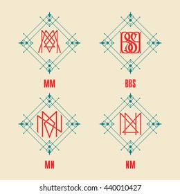 Vintage Monograms - 4 sets - typographic monograms series