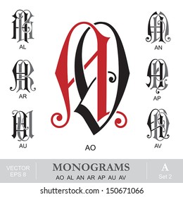 Vintage Monograms AO AL AN AR AP AU AV