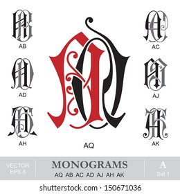 Vintage Monograms AQ AB AC AD AJ AH AK