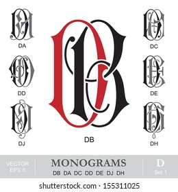 Vintage Monograms DB DA DC DD DE DJ DH