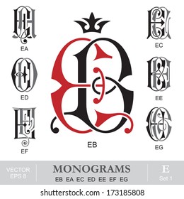 Vintage Monograms EB EA EC ED EE EF EG