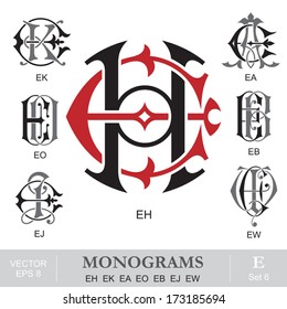 Vintage Monograms EH EK EA EO EB EJ EW