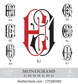 Vintage Monograms EJ EG EK EE EL EH EJ