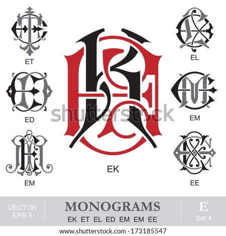 Vintage Monograms EK ET EL ED EM EM EE Stok fotoğraf © 