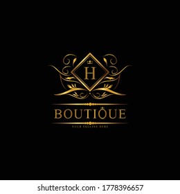 Vintage monograms H letter. Golden heraldic letter logos