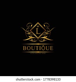 Vintage monograms L letter. Golden heraldic letter logos