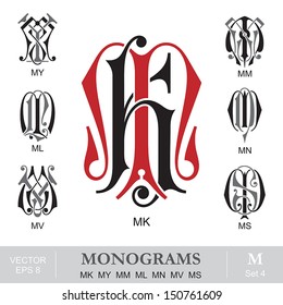 Vintage Monograms MK MY MM ML MN MV MS