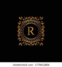 Vintage monograms R letter. Golden heraldic letter logos