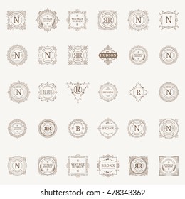 Vintage monograms and retro design elements set. Vector calligraphic logo template. Luxury retro label.
