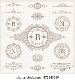 Vintage monograms and retro design elements set. Vector calligraphic logo template. Luxury retro label.