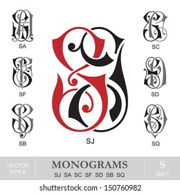 Vintage Monograms SJ SA SC SF SD SB SQ