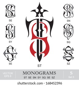 Vintage Monograms ST SE SN SY SQ SE SZ