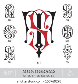 Vintage Monograms ST SL SR SS SW SK SV