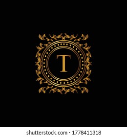 Vintage monograms T letter. Golden heraldic letter logos