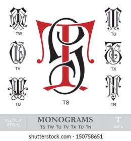 Vintage Monograms TS TW TU TV TX TU TN