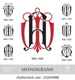 Vintage Monograms Wn Wg Wo Wj Stock Vector (Royalty Free) 214613692 ...