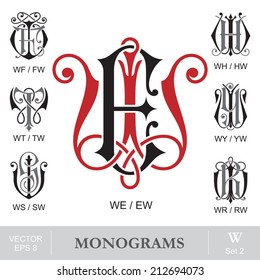 Vintage Monograms WE WF WH WT WY WS WR also can be EW FW HW TW YW SW RW