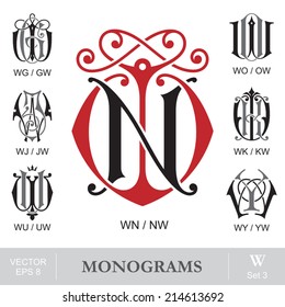 Vintage Monograms WN WG WO WJ WK WU WY can also be NW GW OW JW KW UW YW