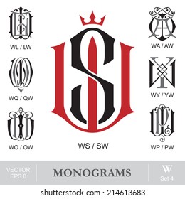 Vintage Monograms WS WL WA WQ WY WO WP can also be SW LW AW QW YW OW PW