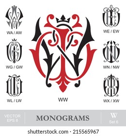 Vintage Monograms WW WA WE WG WN WL WX can also be AW EW GW NW LW XW