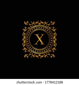 Vintage monograms X letter. Golden heraldic letter logos