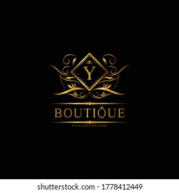 Vintage monograms Y letter. Golden heraldic letter logos