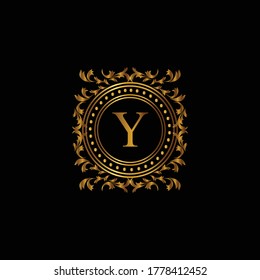 Vintage monograms Y letter. Golden heraldic letter logos