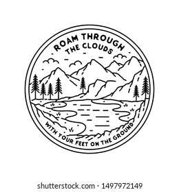 vintage monoline badge, with mountain theme