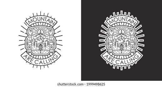 Vintage monoline mountain outdoor adventure logo sticker monocrhome