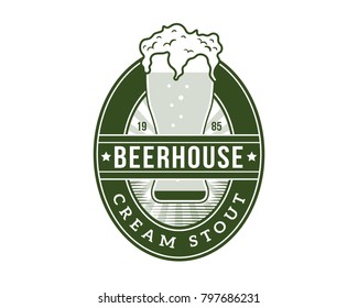 Vintage Monotone Green Beer And Brewery Emblem Design Illustration