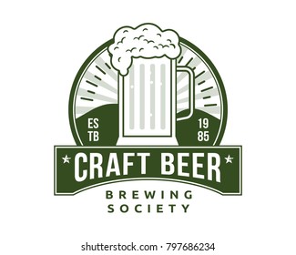 Vintage Monotone Green Beer And Brewery Emblem Design Illustration