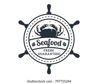 Vintage Monotone Seafood Restaurant Logo Badge Illustration