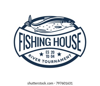 Vintage Monotone Summer Fishing Logo Badge Illustration