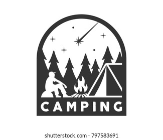 Vintage Monotone Wildlife Summer Camp Camping Activities Logo Badge Illustration