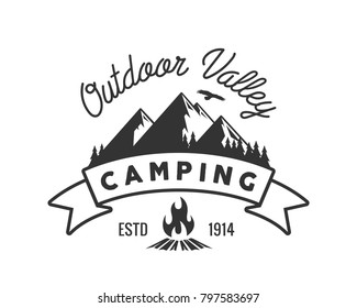 Vintage Monotone Wildlife Summer Camp Camping Activities Logo Badge Illustration