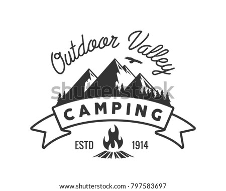 Vintage Monotone Wildlife Summer Camp Camping Activities Logo Badge Illustration