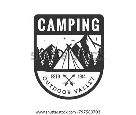 Vintage Monotone Wildlife Summer Camp Camping Activities Logo Badge Illustration