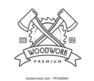 Vintage Monotone Woodwork Carpentry Logo Badge Illustration