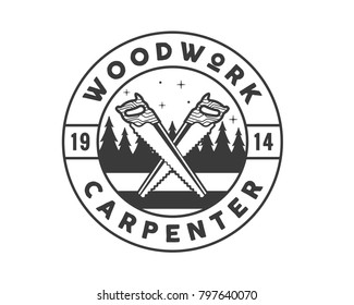 Vintage Monotone Woodwork Carpentry Logo Badge Illustration