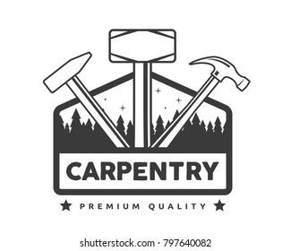 Vintage Monotone Woodwork Carpentry Logo Badge Illustration