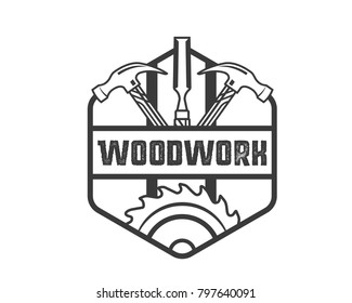 Vintage Monotone Woodwork Carpentry Logo Badge Illustration