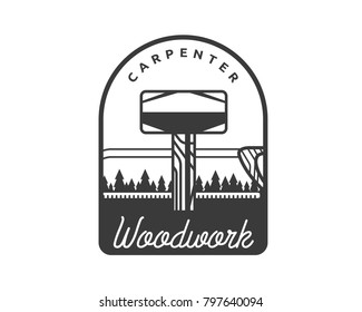 Vintage Monotone Woodwork Carpentry Logo Badge Illustration