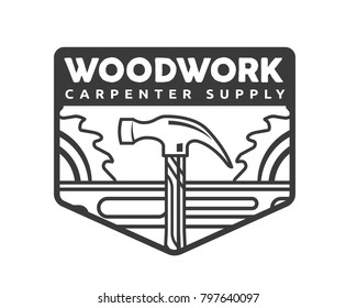 Vintage Monotone Woodwork Carpentry Logo Badge Illustration